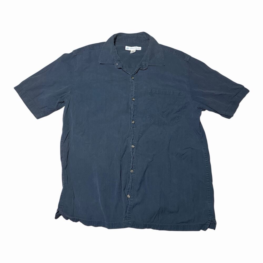 Dark Blue Eastern Mountain Sports Button Up Short Sleeve Shirt Mens LG Vintage